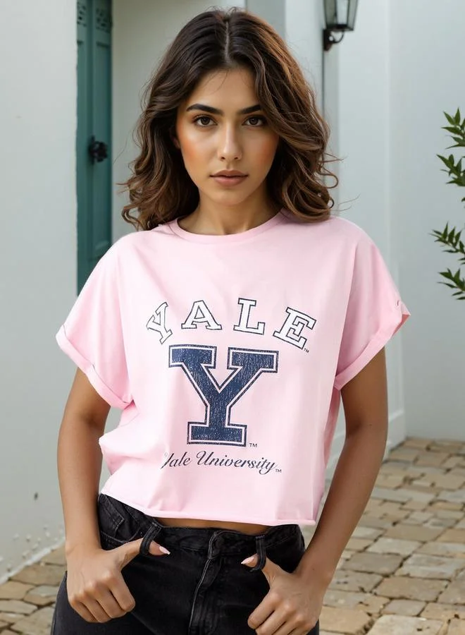 SP Characters Varsity Print Cropped T-shirt with Extended Sleeves